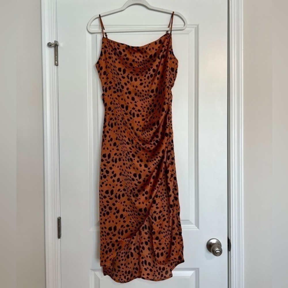 EUC Le Lis Animal Print Satin Midi Dress Size M